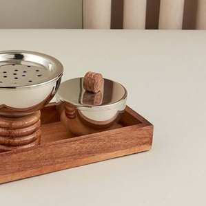 Quemador de Incienso de Lujo con Base de Madera, Quemador de Incienso Árabe de Metal con Tapa y Bandeja, Decoración para el Hogar con Fragancia - Product Image 4