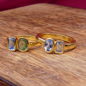 Wedding Wear 925 Sterling Silver Gold Plated Jewelry Blue Topaz Gemstone Women Wear Classic <b>Couple</b> <b>Ring</b> - Product Image 5