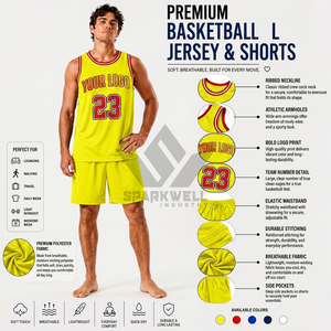 Maillot de basket jaune pour homme 23, débardeur en mesh sublimé, personnalisable avec le nom de l'équipe, vêtement de sport respirant pour adultes, toutes saisons - Product Image 5