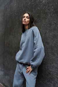 Sweat-shirt oversize à col rond pour femme, couleur unie, en coton tricoté, manches longues, épaules tombantes, pour l'automne - Product Image 6