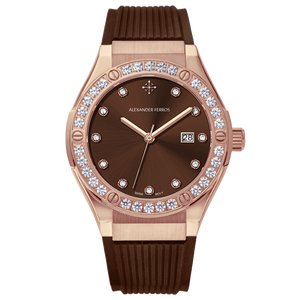 Montre en caoutchouc résistant à l'eau 50 m, mode, 33 mm, acier inoxydable, ronde, Alexander Ferros 2251R-08, verre saphir - Product Image 1
