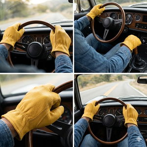 Leather Work <b>Gloves</b> Full Grain Smooth Yellow Heat Resistance Flexible Abrasion Resistant Anti Slip Straight Cuff General Purpose - Product Image 3