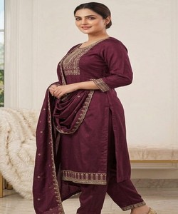 Tenue ethnique traditionnelle pour femmes avec dupatta dessinée à la main, style décontracté, Inde Pakistan, coupe régulière 85574 BLUE STAR- BS:-162 - Product Image 2