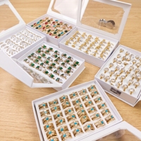 Lot de 36 bagues en acier inoxydable avec boîte, plaqué or 18 carats, incrustées de zircons colorés, anti-ternissement, bagues ouvertes, vente en gros