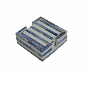 <b>Square</b> Pattern Bone Inlay Coaster Set of 4 with Holder Handmade Coaster for Drink with Holder Coaster for <b>Coffee</b> <b>Table</b> - Product Image 6