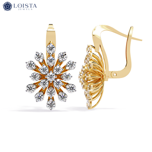 Pendientes de Diamantes Cultivados en Laboratorio, Oro Sólido de 18K, 14K, 9K, con Diamantes Cultivados en Laboratorio, Pendientes de Aro con Forma de Trébol de Cuatro Hojas Originales, con Certificado GRA - Product Image 1