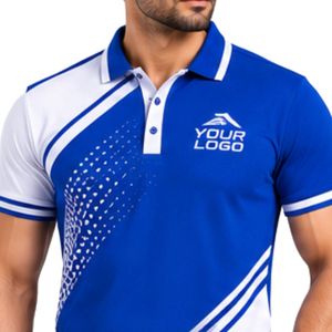 Polo homme bleu et blanc premium avec design de panneaux contrastants dynamiques, broderie de logo personnalisée, vêtements de sport de golf, manches courtes - Product Image 6