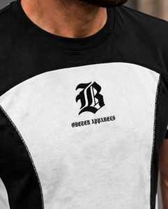 T-shirt décontracté pour homme en coton 100% respirant, à manches courtes, col rond, avec blocs de couleur noir et blanc, tricoté à l'avant - Product Image 2