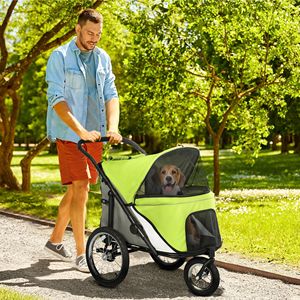 Carrito para Perros de 3 Ruedas con Plegado a Una Mano, Cojín Suave y Bolsa de Almacenamiento para Perros Pequeños y Medianos, Color Verde Amarillento, Productos de Viaje y Transporte para Mascotas - Product Image 2