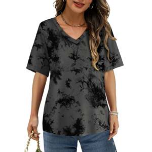 Camisetas de Mujer al por Mayor con Logotipo de Marca Personalizado, 100% Algodón, 180 GSM, Cuello en V, Manga Corta, Holgadas, Casuales, Tie Dye, Transpirables para Verano - Product Image 5