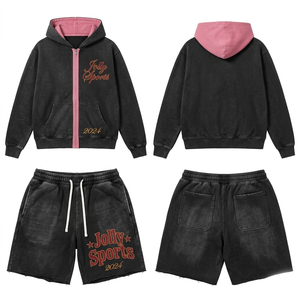 Conjunto de Sudadera con Capucha y Pantalones Cortos de Felpa Marrón para Mujer, 380 GSM, Mezcla de Algodón, Tela Suave, Logotipo Bordado, Diseño Personalizado - Product Image 2