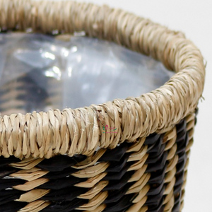 Panier de rangement en jonc de mer noir et naturel tressé avec doublure intérieure amovible, poubelle multifonctionnelle, décoration intérieure - Product Image 6