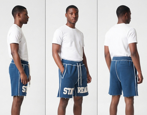 Pantalones Cortos Bermuda de Algodón Azul para Hombre, Tejidos, con Logotipo Bordado Stay Ready, Cintura con Cordón, Bolsillos, Estilo Casual - Product Image 4