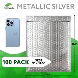 Silver metallizzato 9X11.5 Bubble mailer 100 buste imbottite in poliestere spedizione a imbottitura media per piccole imprese - Product Image 2