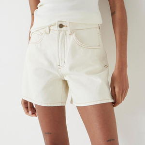 LAMA INDUSTRIES High Waist <b>White</b> Denim <b>Shorts</b> Five-Pocket Button Fly Modern for Wash Skinny Fit Breathable Cotton Fabric - Product Image 1