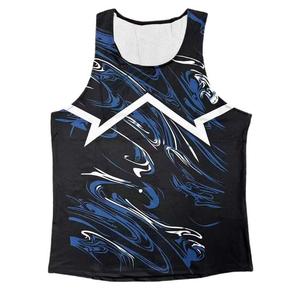 Men's O-Neck Sublimation Printed Tank <b>Top</b> Blue White Sporty Quick Dry Polyester <b>Mesh</b> Style - Product Image 2