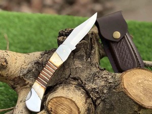 Cuchillo plegable Drop Point con hoja de acero inoxidable, mango de marfil, perilla para el pulgar, cuchillo de camping, 6.5 pulgadas de longitud total - Product Image 3