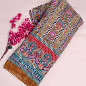Tissu en crêpe brodé motif floral cachemire jaune moutarde, 54 pouces, avec bordure en sequins Daman, pour Kurti, Tunique, Anarkali, Robe, Salwar - Product Image 3