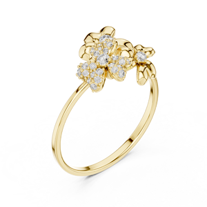 Anillo Minimalista en Forma de Flor de Oro Amarillo Sólido de 10k, 14k, 18k con Diamantes Cultivados en Laboratorio de Corte Redondo, Anillo de Boda Clásico, Regalo para Ella - Product Image 3