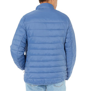 Men's Blue Puffer <b>Jacket</b> Solid Color Zipper Front Windproof Casual Autumn Wear Polyester Wadding Stand Collar Regular Fit - Product Image 3