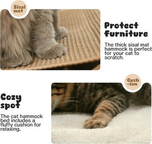 Wooden Elevated <b>Cat</b> <b>Beds</b> with Natural Sisal Scratching Mat, with Removable Soft Cushion, <b>Cats</b> Scratching <b>Beds</b> with Wood Frames - Product Image 5