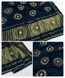 Sari indien traditionnel bleu marine imprimé pour femme, avec bordure tissée, idéal pour les fêtes – Fournisseur OEM - Product Image 4