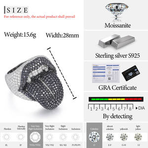 Anillo de Moissanita con Forma de Labios, Engaste de Garra, Plata de Ley S925, Baño de Oro y Rodio Rosa, Estilo Hiphop, con Gema, Unisex, Regalo - Product Image 6