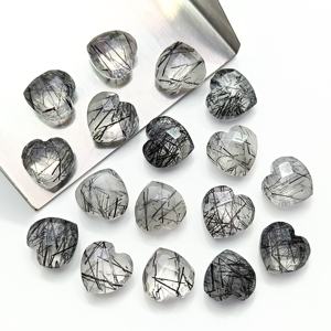 Pierre précieuse en rutile noir facetté, sculptée à la main en forme de cœur, pour la création de bijoux, 10 mm, perles de rutile noir en vrac. - Product Image 5