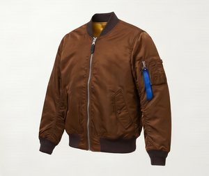 <b>Men's</b> Brown <b>Bomber</b> <b>Jacket</b> Zipper Closure Turn-down Collar Casual Windproof Outerwear Regular Fit Polyester Material - Product Image 6