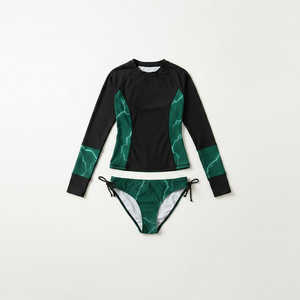 <b>Women</b> Stretch Rash Guard Set Long Sleeve <b>Top</b> Matching Bikini Bottom for Beach Volleyball - Product Image 2