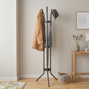 Minimalist Metal Coat <b>Stand</b> With <b>Hat</b> And Umbrella Holder Standing Entryway Organizer Carbon Steel Tripod Design - Product Image 1