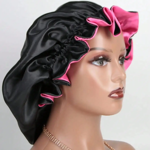 Reversible Two-Tone Satin Sleep <b>Bonnet</b>, Double-Layer Silk Hair Cap for Women's Curly Hair & Braids, Adjustable Night Cap - Product Image 1