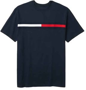T-shirt à manches courtes bleu marine pour homme avec rayures horizontales blanches et rouges, col rond, coupe classique, jersey décontracté, 100% coton - Product Image 5