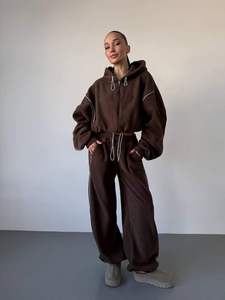 Custom Women's Pink Tracksuit Set Cropped Zip <b>Jacket</b> Wide Leg Pants Matching Two Piece Sportswear Casual Streetwear - Product Image 2