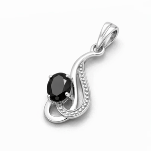 Pendentif ovale en onyx noir plaqué rhodium en argent sterling, fait main, minimaliste, cadeau tendance pour elle, Rhaya Jewels - Product Image 2