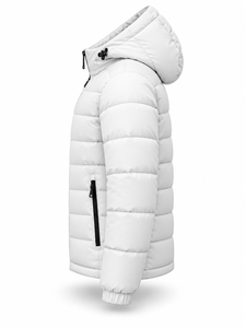 <b>Men's</b> <b>White</b> Hooded <b>Puffer</b> <b>Jacket</b> Winter Waterproof Quick Dry Windproof Casual Zipper Polyester Wadding Regular Length Solid - Product Image 3