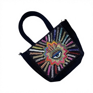 Sacs fourre-tout décontractés et légers en perles multicolores brodées, écologiques, pour femmes, avec une seule poignée, faits à la main - Product Image 1