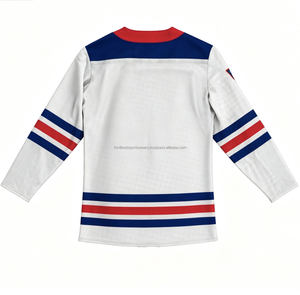 เสื้อฮอกกี้น้ำแข็งสีขาวแบบตาข่ายเป็นมิตรกับสิ่งแวดล้อม คอวี แขนยาว พิมพ์ลายแบบระเหิด ระบายอากาศได้ดี ผลิตจากโพลีเอสเตอร์ สำหรับทีมชาย บริการ OEM - Product Image 5