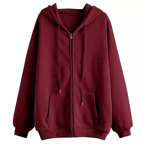 Oversized Hooded Zip-Up Custom <b>Hoodies</b> <b>Women</b> Solid Color Cotton Knitted <b>Long</b> Sleeve Custom <b>Hoodies</b> - Product Image 2