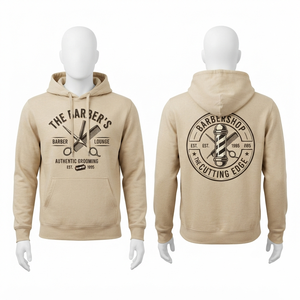 เสื้อฮู้ดดี้บาร์เบอร์ชาย พรีเมียม ผ้าฝ้ายฟลีซ 320 GSM พิมพ์ลายโลโก้ตามสั่ง สีเบจครีม สตรีทแวร์ เสื้อสเวตเชิ้ตคลาสสิก - Product Image 1
