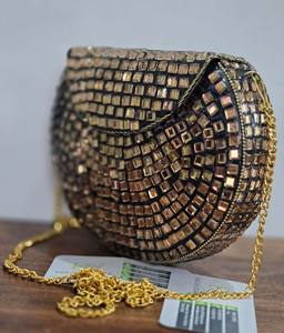 Bolso de mano vintage para novias, con mosaico de espejos, tipo clutch para mujer, hecho a mano con pedrería Kundan metálica, bolso cruzado tipo bandolera. - Product Image 3