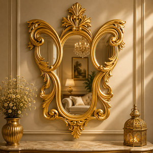 Luxury Heart Crest Wooden Carving Oval Wall <b>Mirror</b> Scandinavian Design Antique <b>Gold</b> Finish Handcrafted Decorative Accent <b>Mirror</b> - Product Image 3