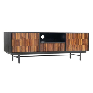 Meuble TV moderne de style mid-century avec portes en panneaux de bois et armoire de rangement à cadre métallique pour salon, meuble à poser au sol - Product Image 4