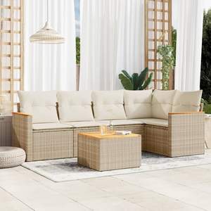 Ensemble de meubles de patio en bois d'acacia avec rotin PE beige et structure en acier thermolaqué, ensemble de canapés de jardin - Product Image 1