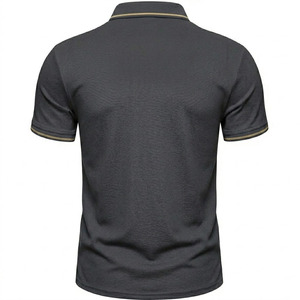 Polo de Hombre Gris Oscuro, Manga Corta, Cuello con Botones, Informal, Transpirable, de Algodón Tejido, Color Sólido, Corte Regular - Product Image 2