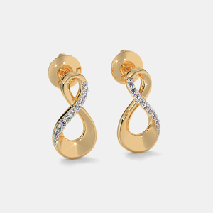 Yellow Gold <b>Infinity</b> Stud <b>Earrings</b> With Diamond Channel Setting Minimalist Design For Women Everyday Wear - Product Image 1