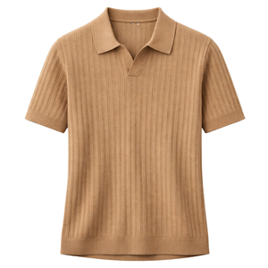 Polo en maille ondulée pour homme, manches courtes, coton premium texturé, coupe ajustée, décontracté et élégant, idéal pour l'été, vente en gros - Product Image 1