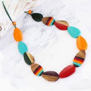 MOON RISE CRAFT Collier de perles en résine marbrée verte de qualité supérieure, plaqué argent, bijou classique et élégant - Product Image 1