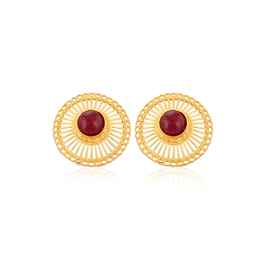 Pendientes Elegantes de Rubí Corindón con Baño de Oro, Joyería Artesanal de Moda para Mujer - Product Image 1