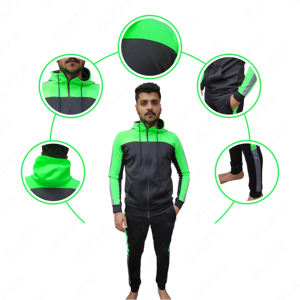 Chándal de terciopelo unisex de 2 piezas con cremallera completa para hombre con diseño de panel de contraste y aspecto deportivo conjunto de chándal de terciopelo elegante para hombre - Product Image 5
